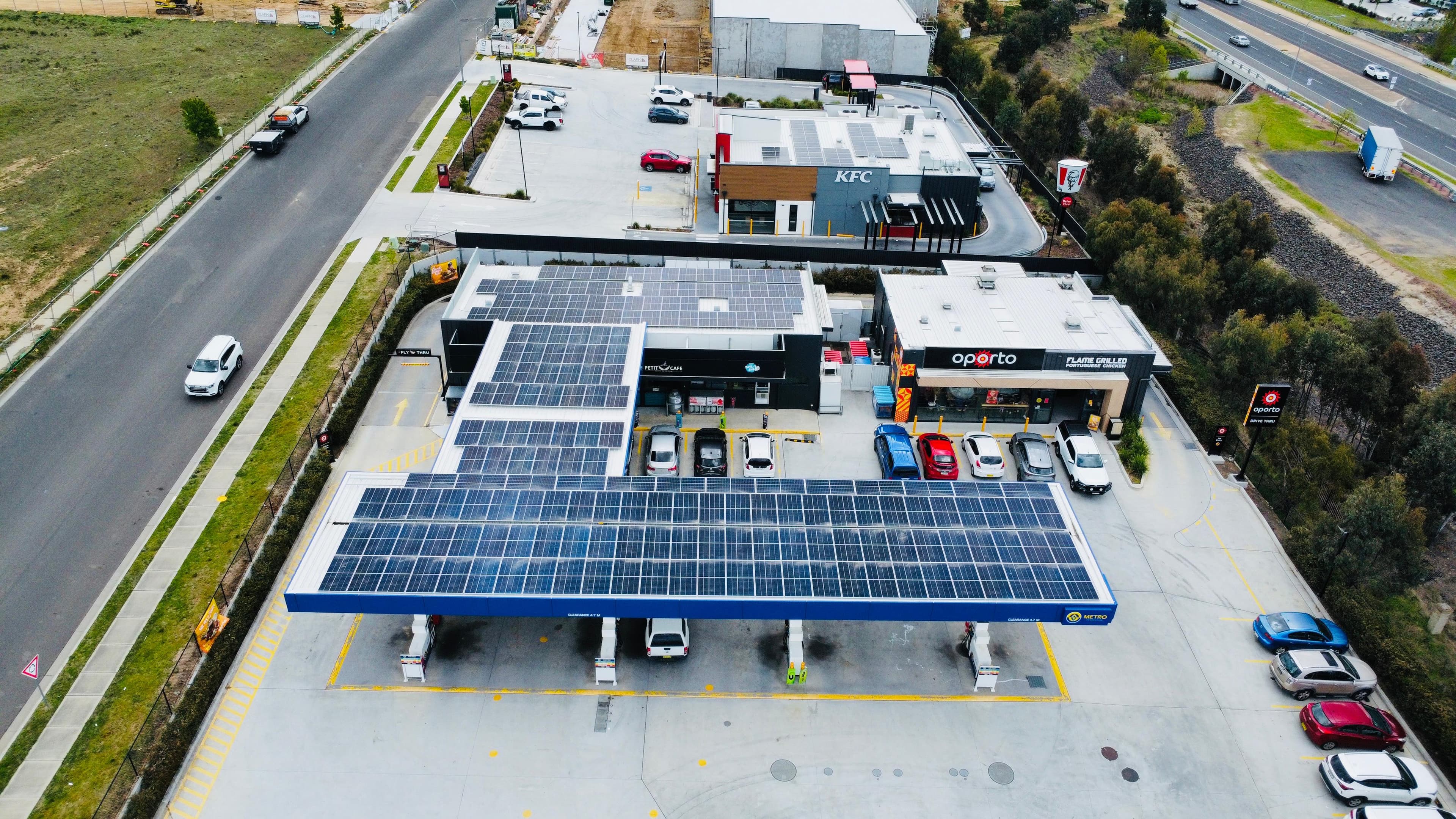 Commercial solar installation with Yello Energy branding
