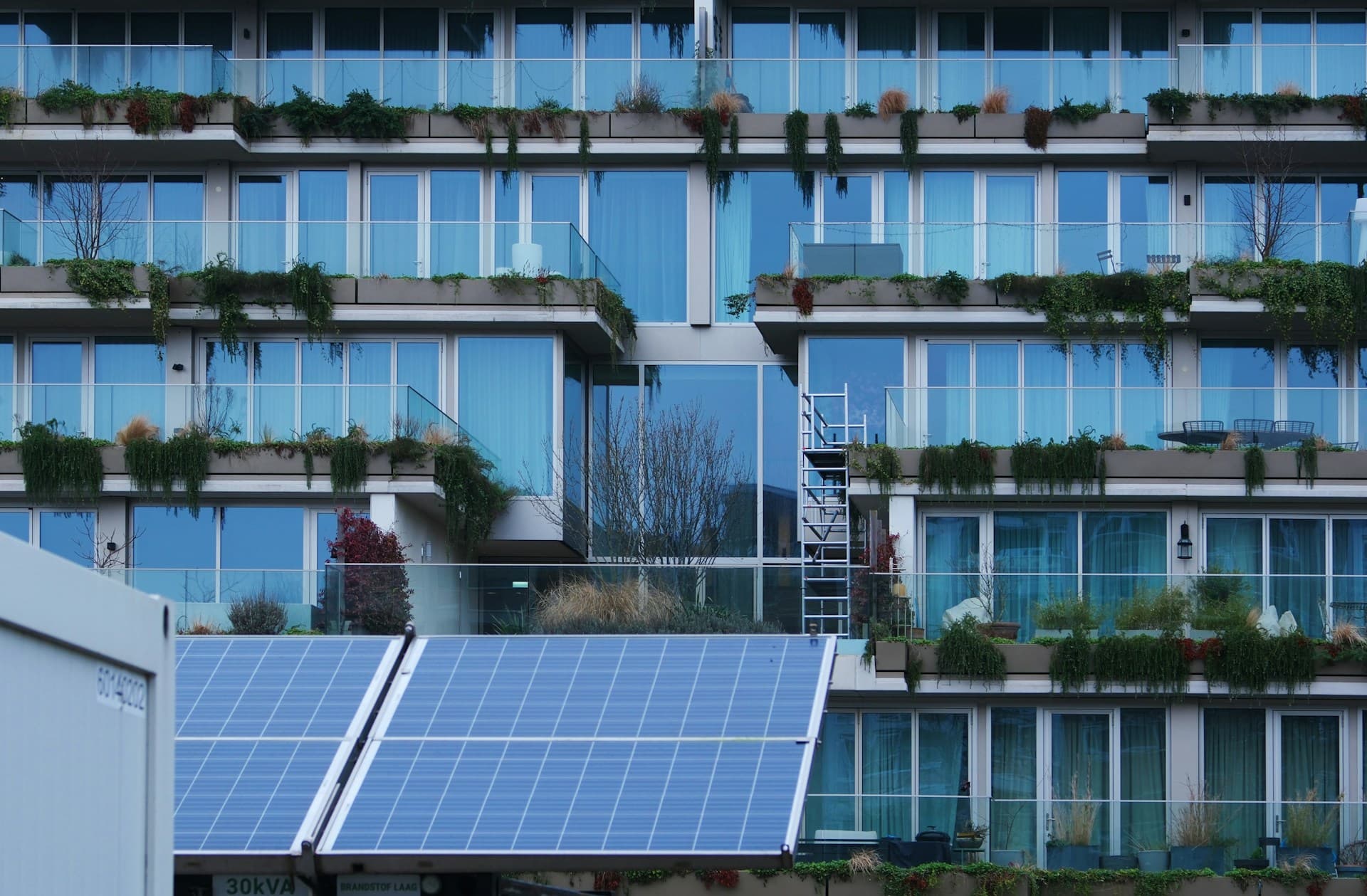 Solar panels on the EcoCorp Solutions office roof