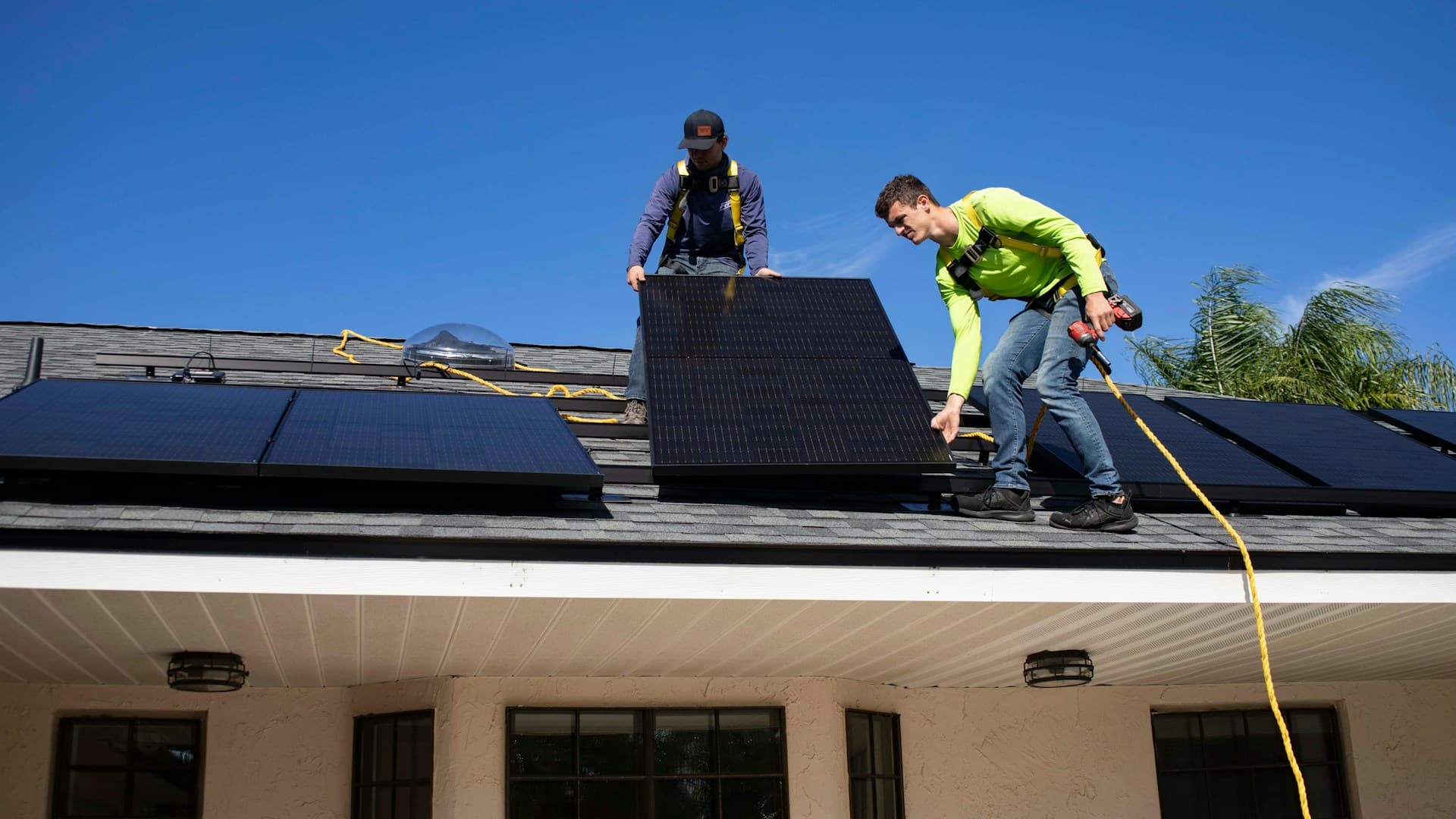 Solar panel installation on roof